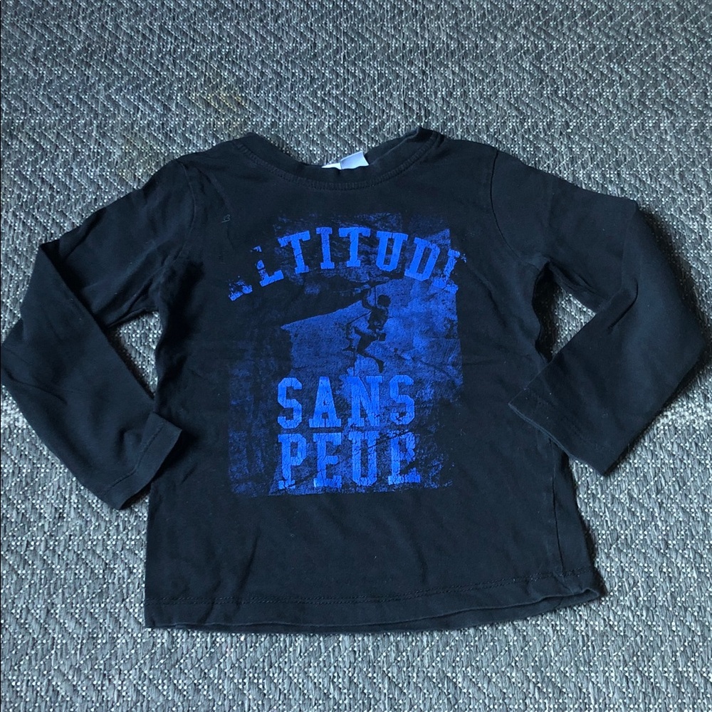 Tag Black Long-Sleeve Tee with Blue Graphic